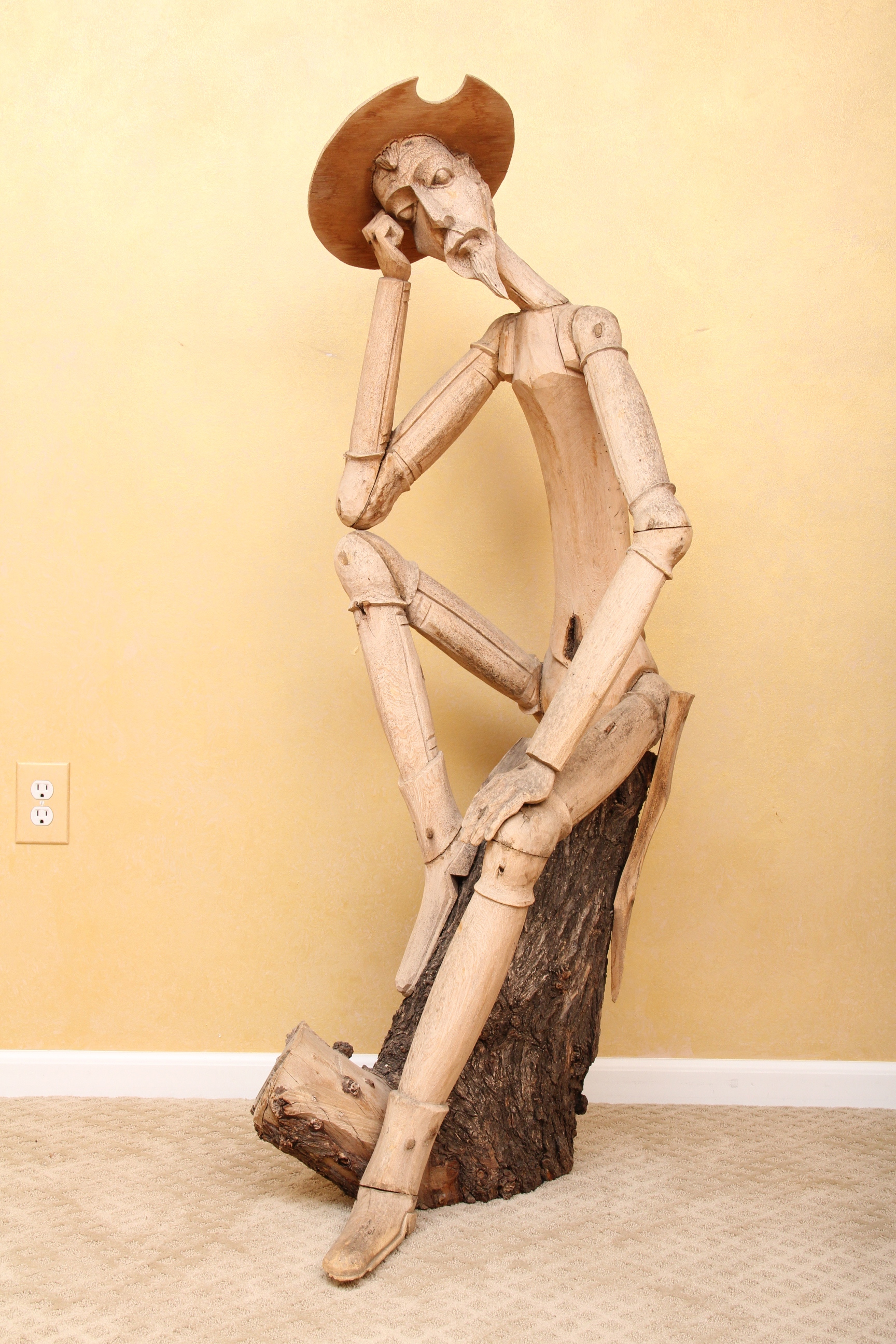 Hand-Carved Don Quixote Wood Sculpture