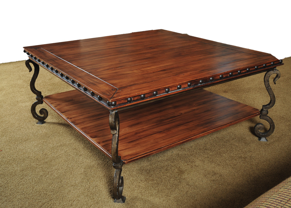 Oak and Wrought Iron Coffee Table