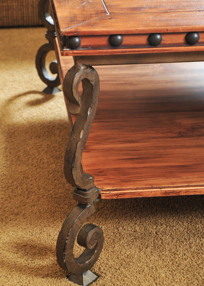 Oak and Wrought Iron Coffee Table