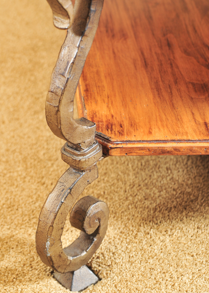 Oak and Wrought Iron Coffee Table