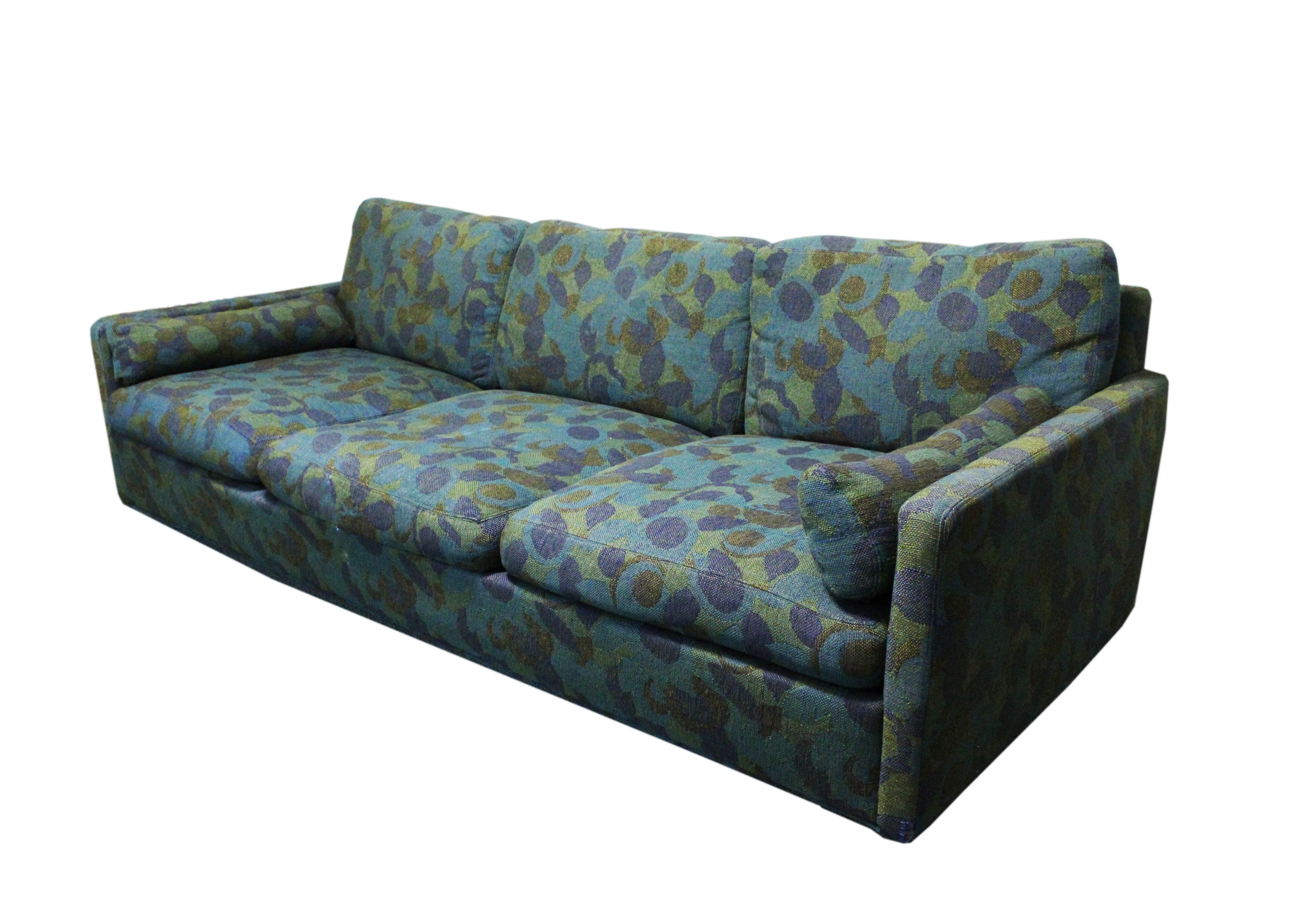 1970s Milo Baughman Blue and Green Sofa