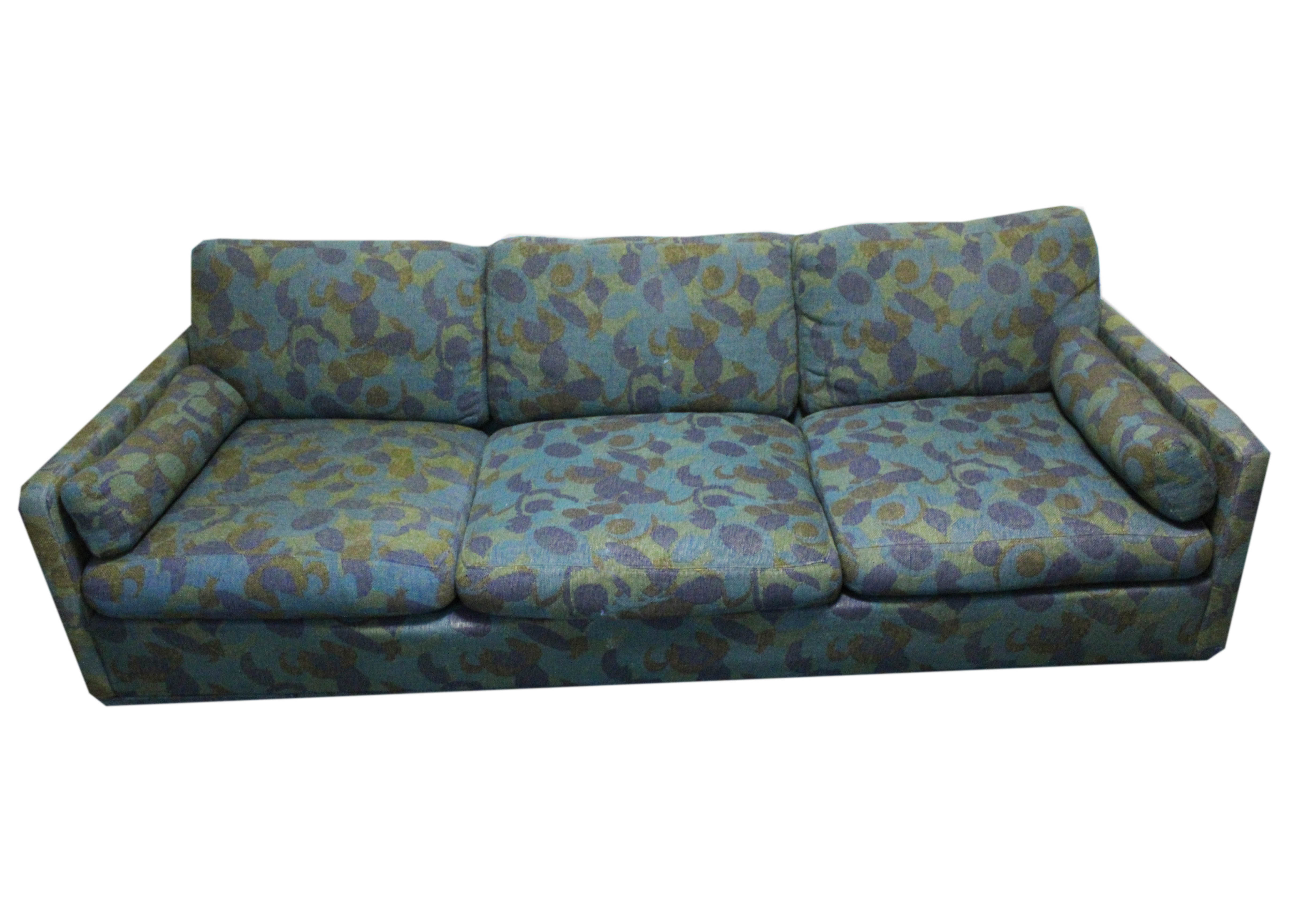 1970s Milo Baughman Blue and Green Sofa