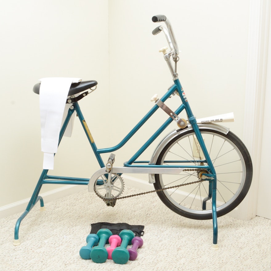 Vintage Stationary Bike and Weights