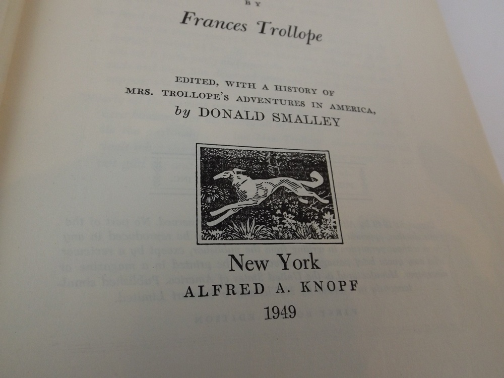 1949 Volume "Domestic Manners of the Americans" by Trollope