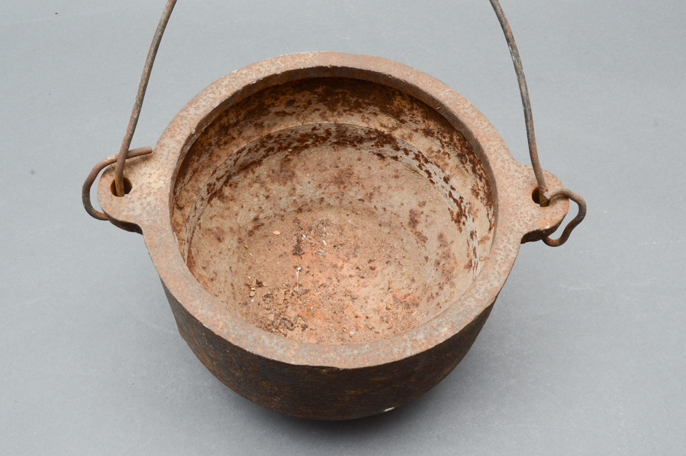 Antique Cast Iron Lard Press, Melting Pot and Kettle