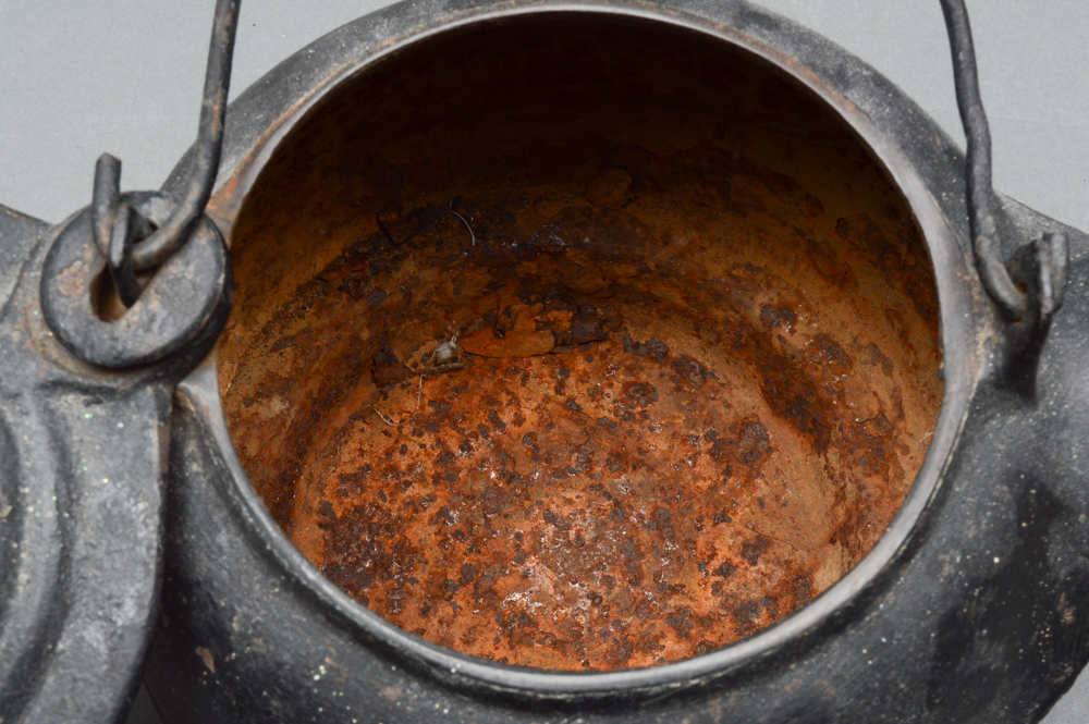 Antique Cast Iron Lard Press, Melting Pot and Kettle