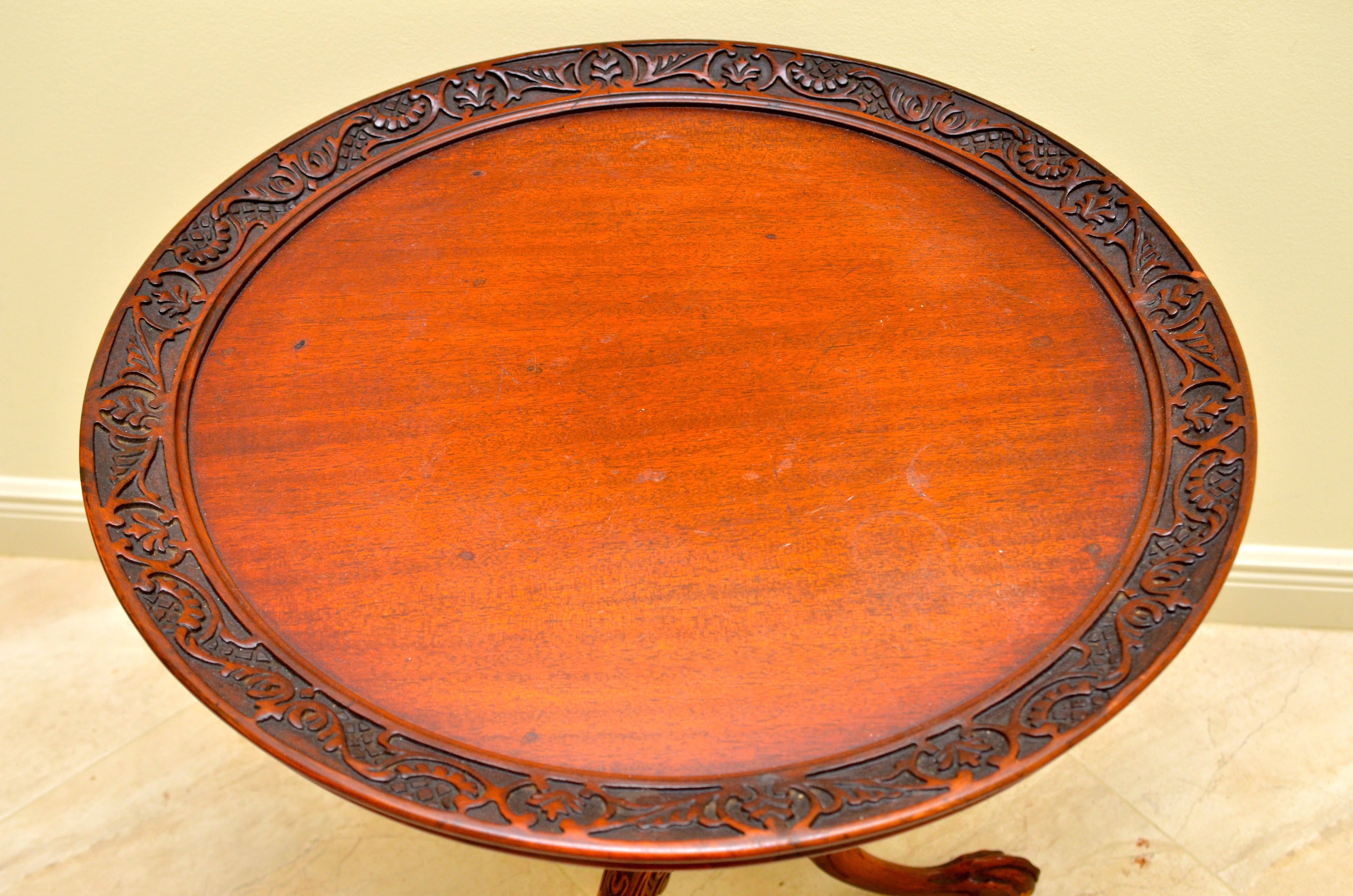 Vintage Mahogany Three Leg Round Pedestal Table