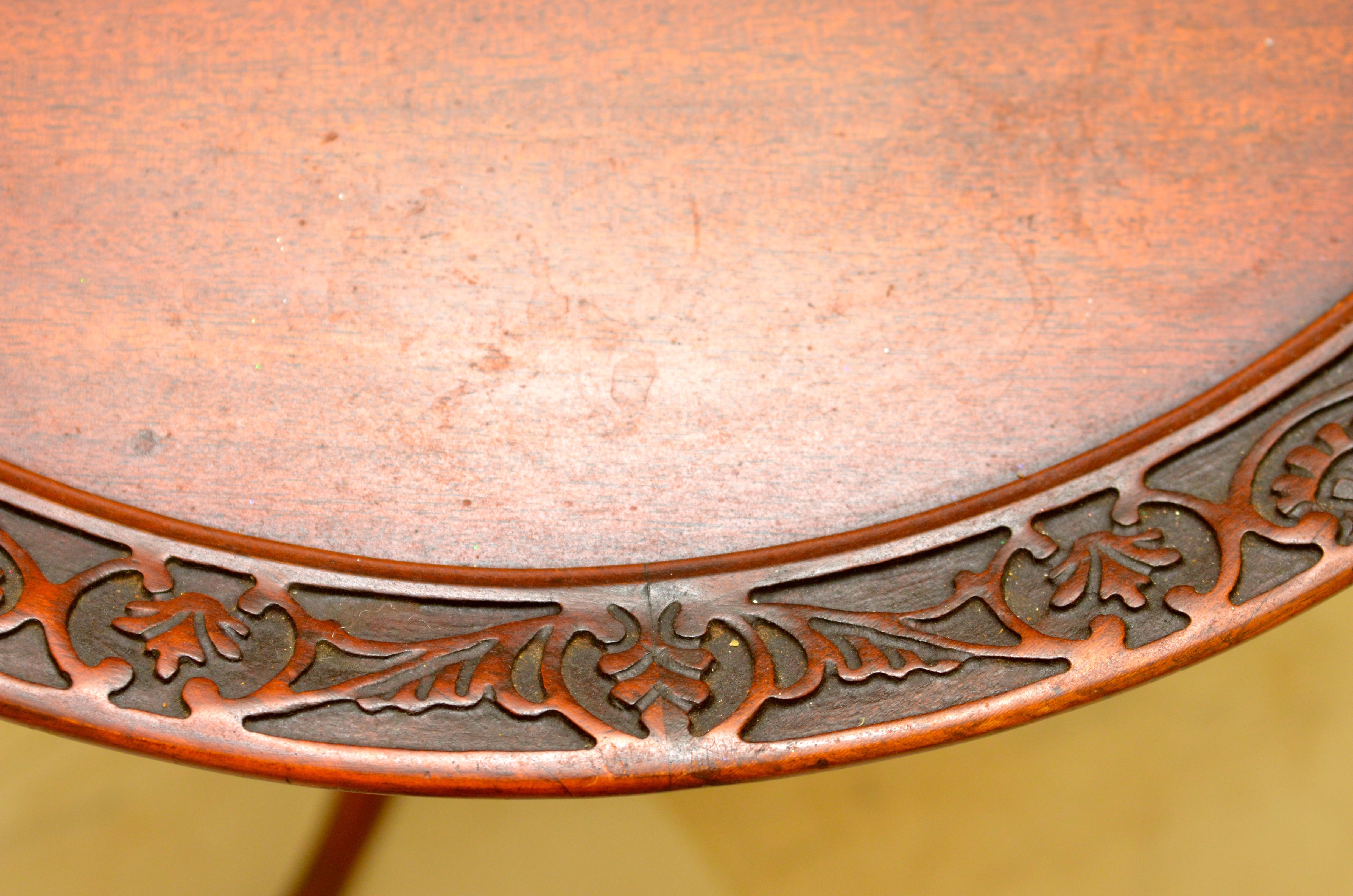 Vintage Mahogany Three Leg Round Pedestal Table