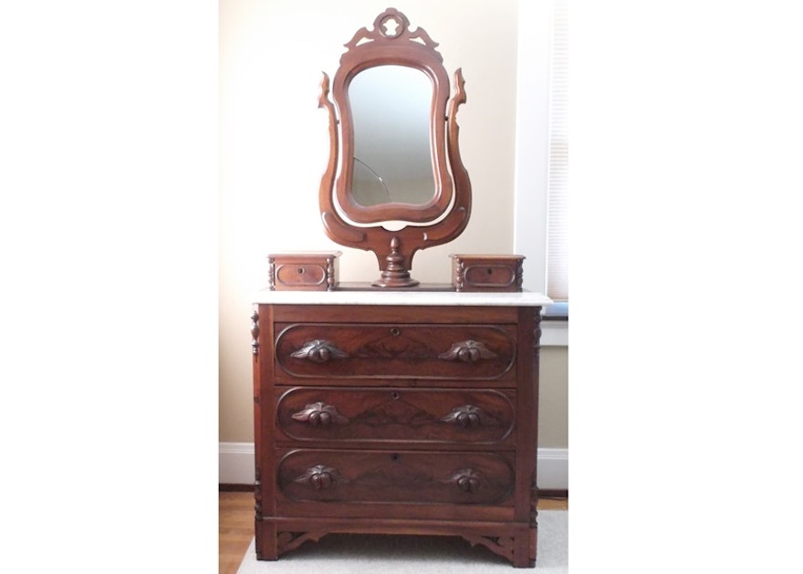 Victorian Walnut Swivel Mirror Dresser