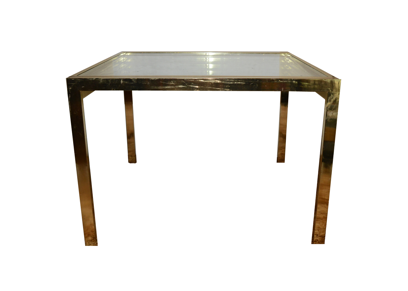 Modern Brass-Tone Dining Table with Glass Top