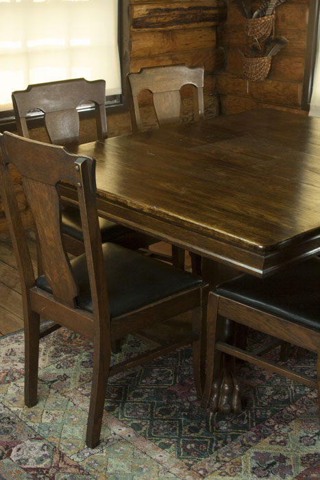 Oak Pedestal Table and Dining Chairs