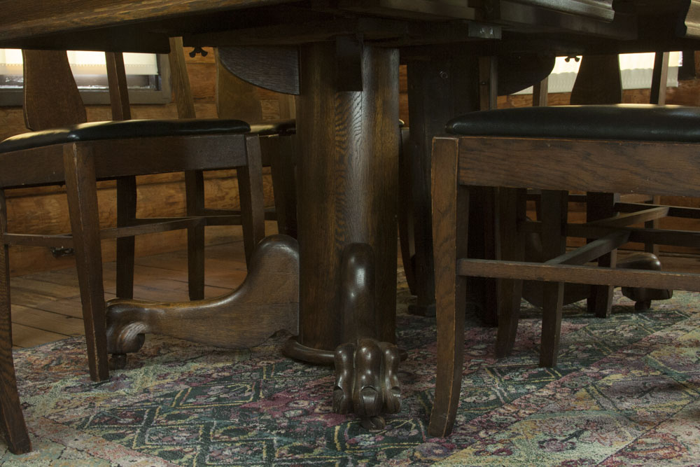 Oak Pedestal Table and Dining Chairs
