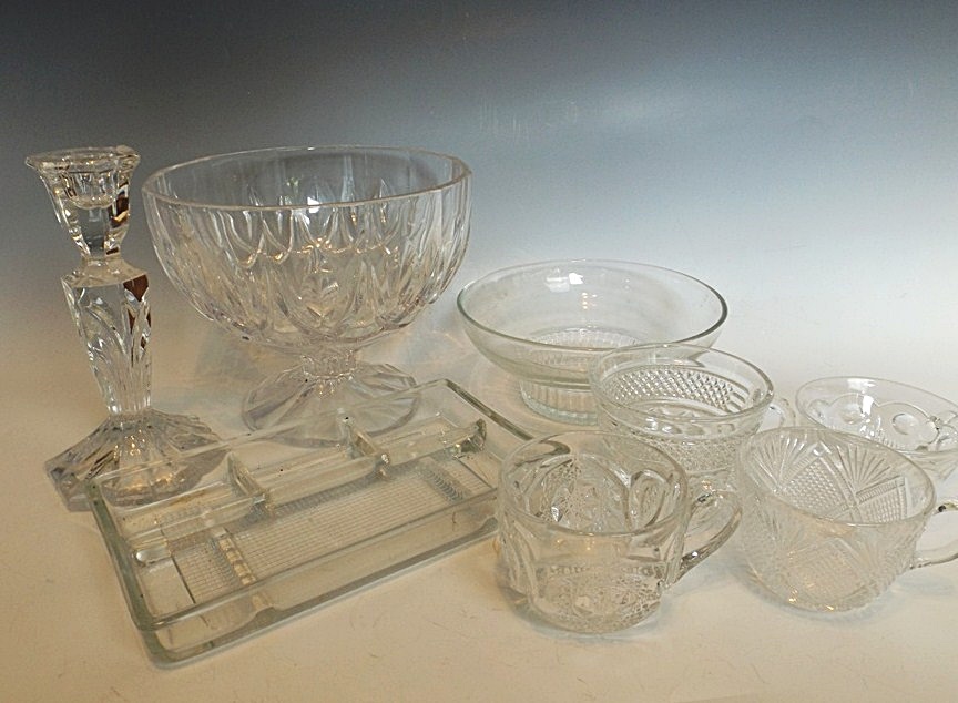 Vintage Pressed Glass Collection and Crystal Candleholder