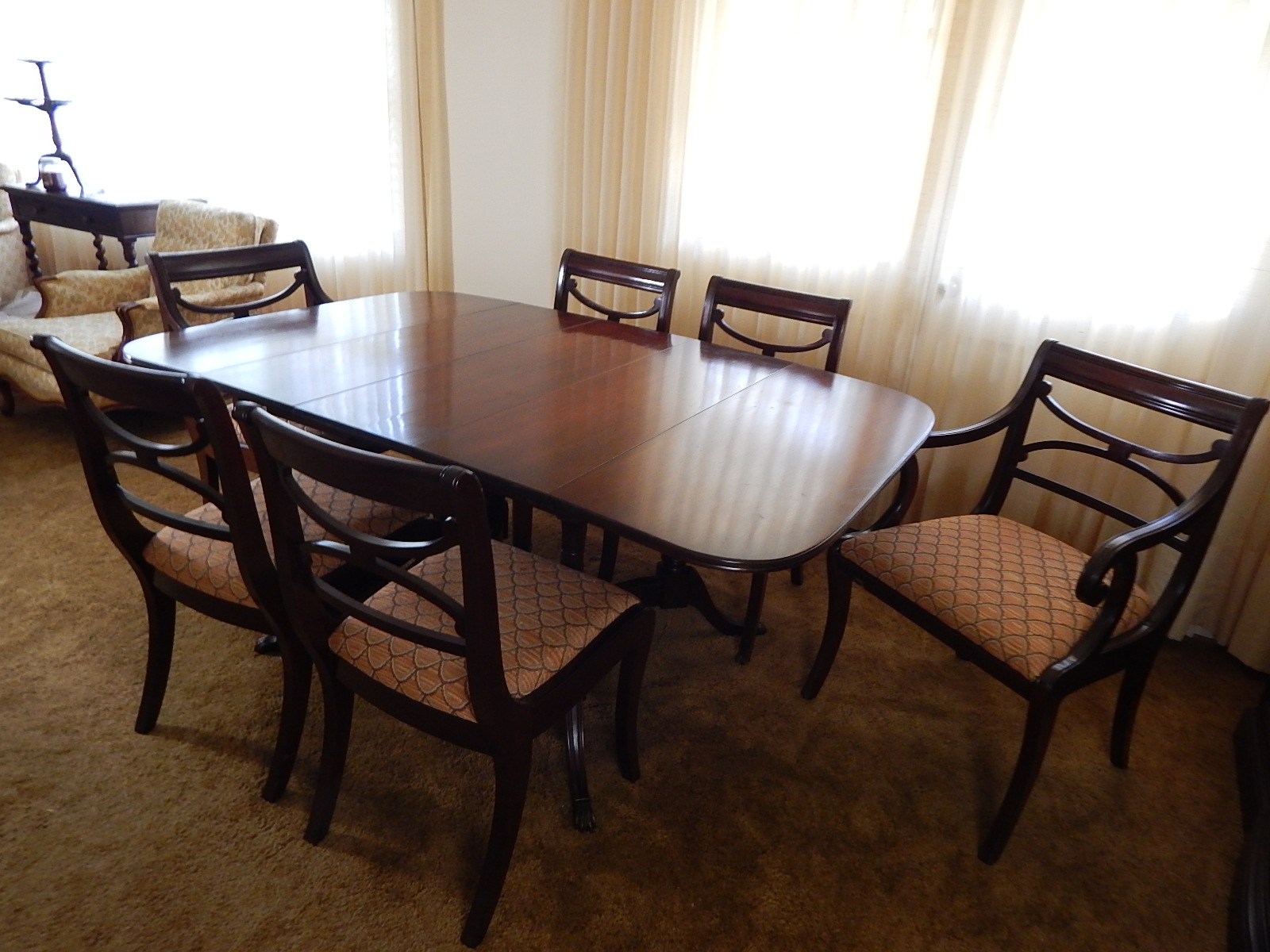 Mahogany Duncan Phyfe Styled Dining Table and Chairs