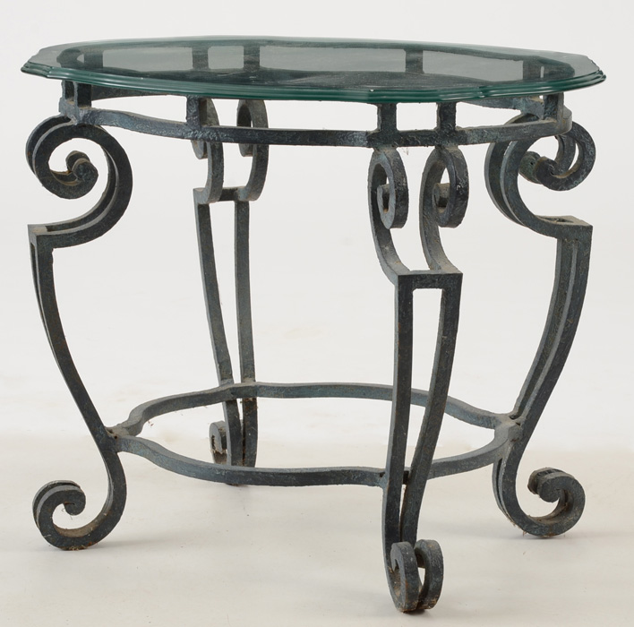 Pair of Glass Top Wrought Iron End Tables