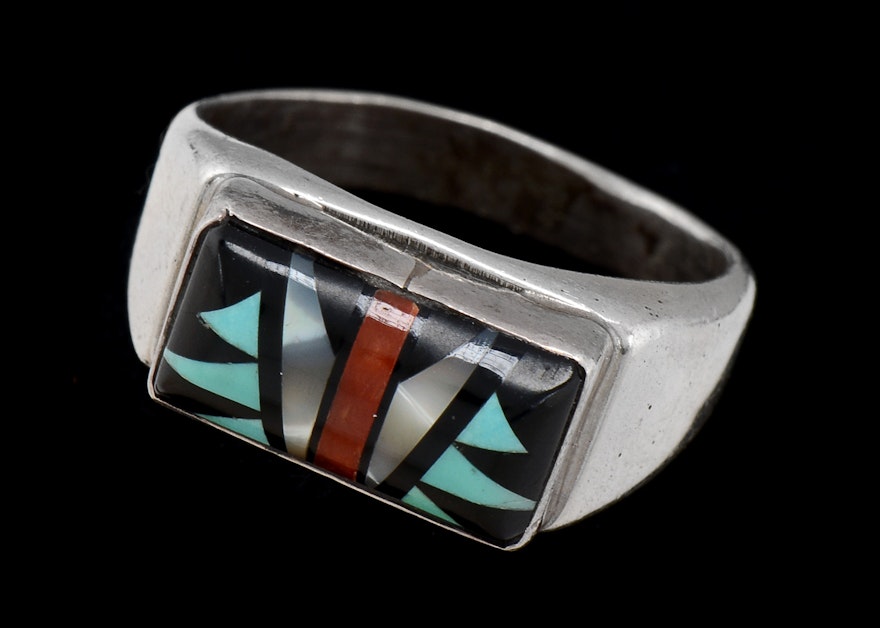 Sam Begay Native American Sterling Silver Inlaid Ring