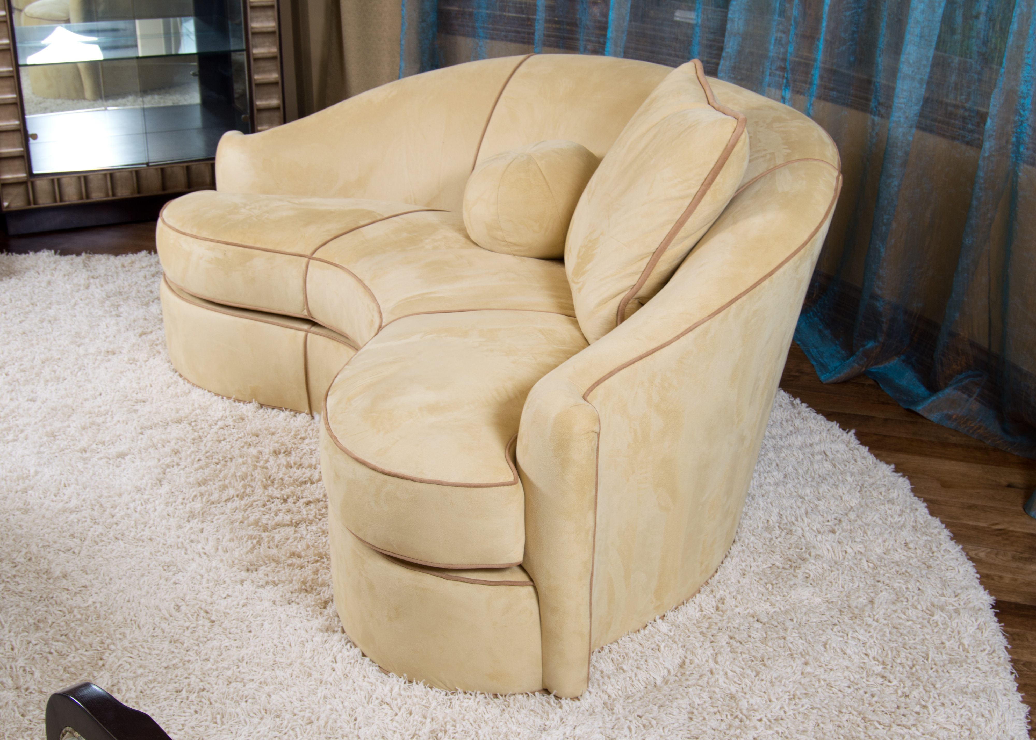 Swaim Curved Wheat Suede Sofa II