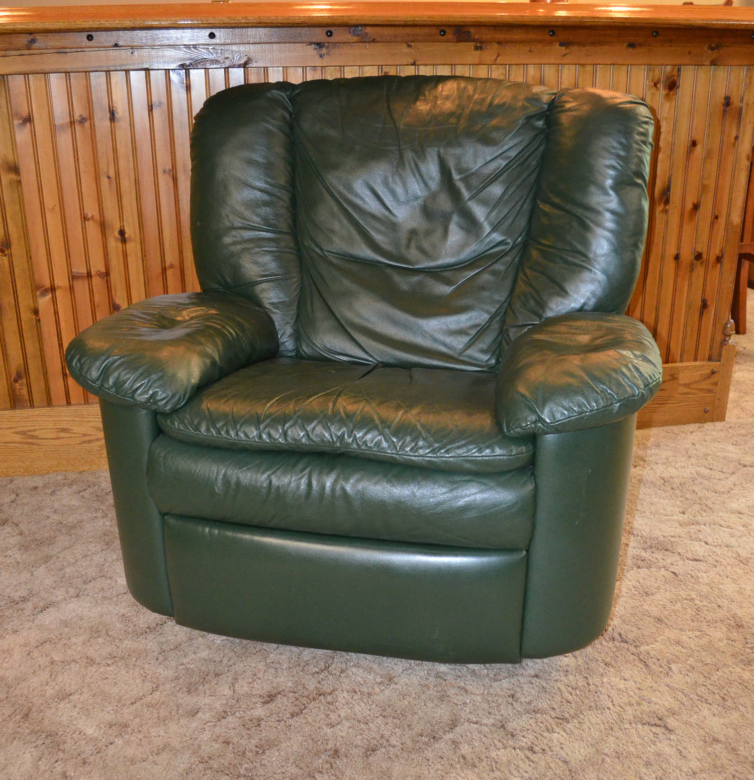 Natuzzi Dark Green Leather Swivel Rocker Recliner