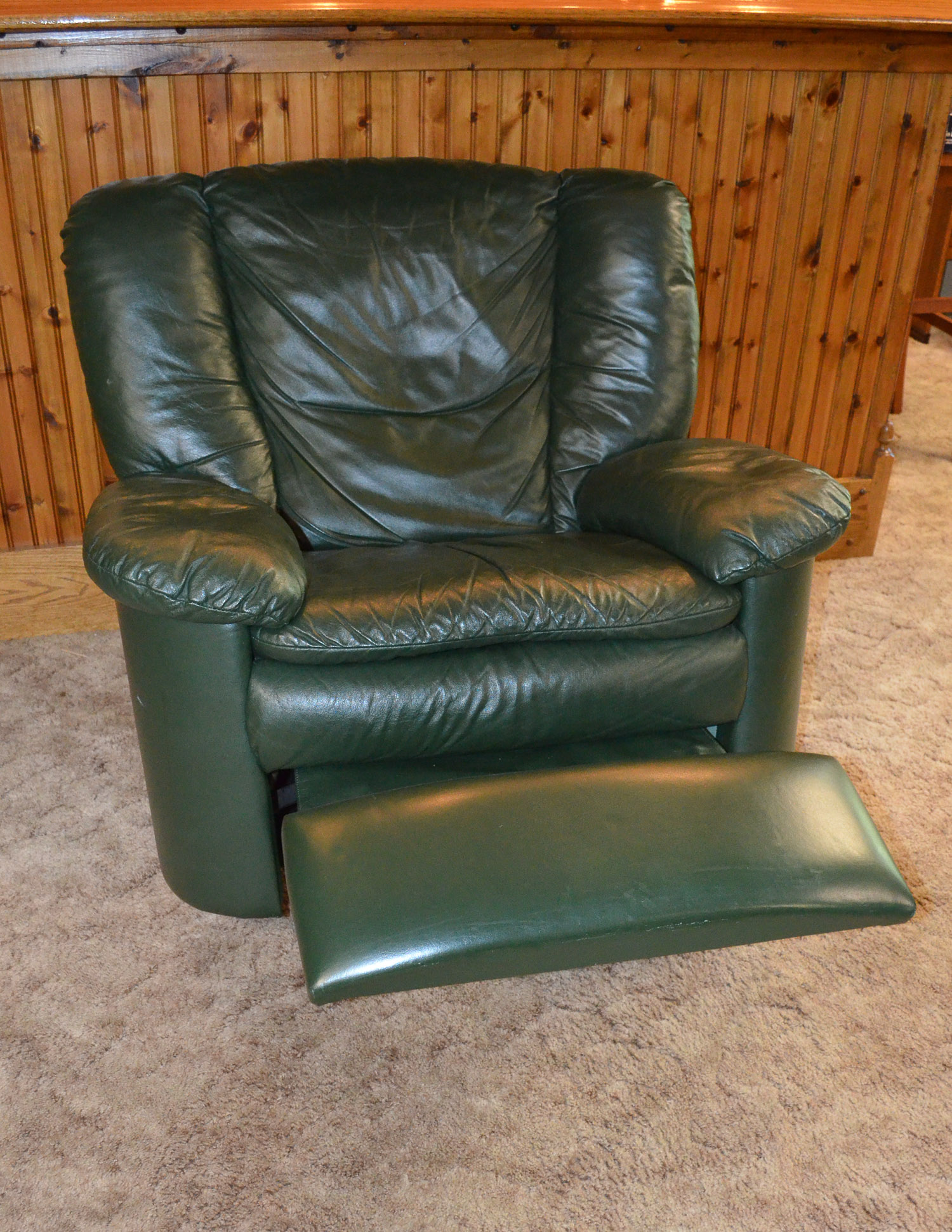 Natuzzi Dark Green Leather Swivel Rocker Recliner