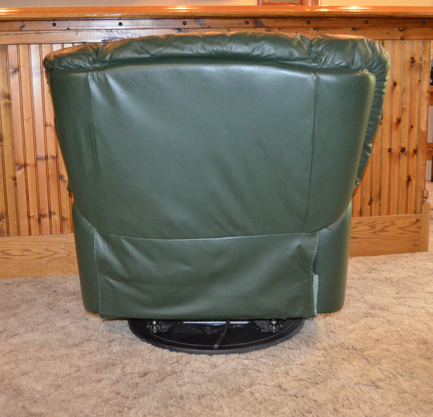 Natuzzi Dark Green Leather Swivel Rocker Recliner