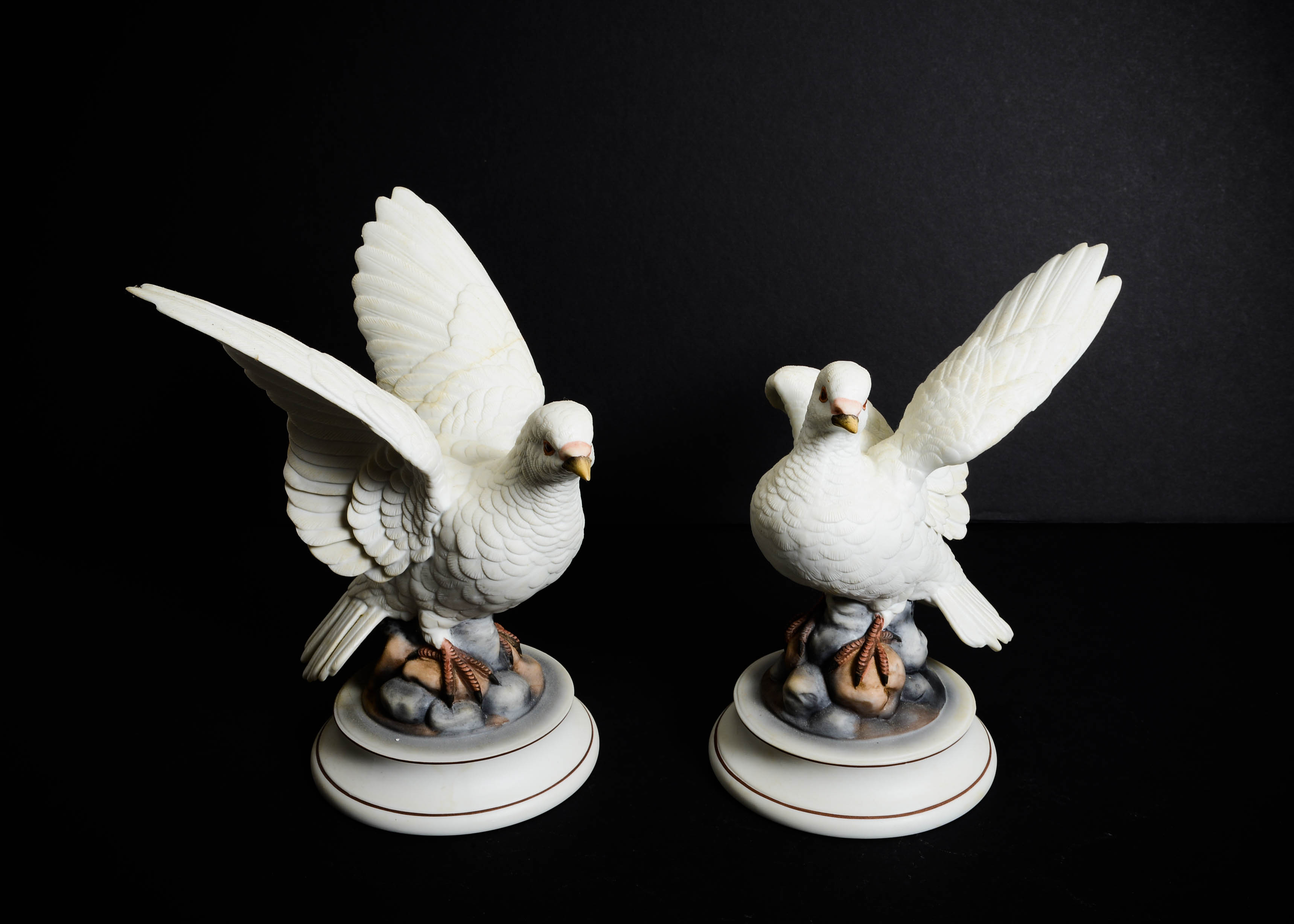 Pair of Vintage White Doves by Sadek