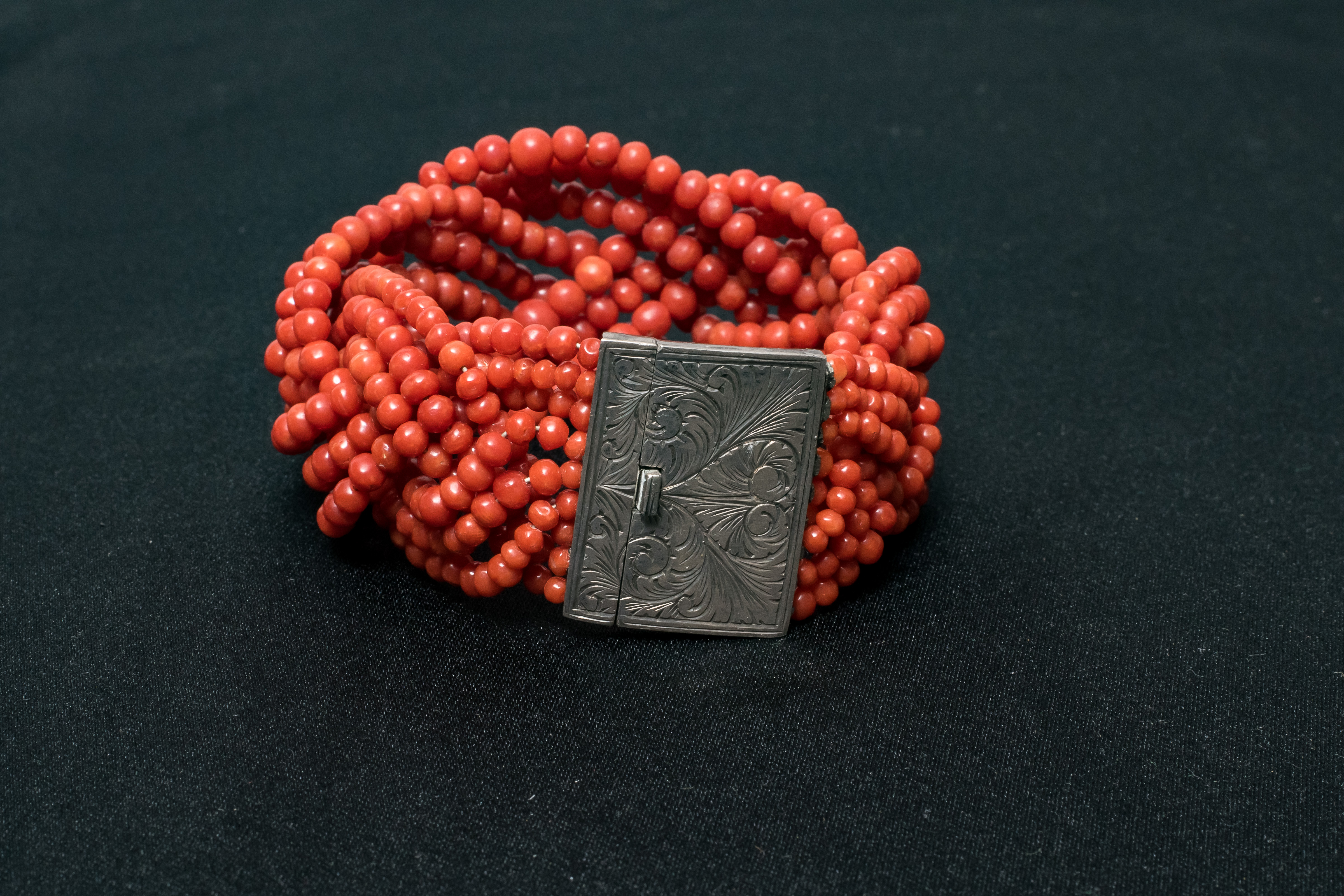 Natural Coral Bracelet with Sterling Clasp and Oxblood Coral Ring