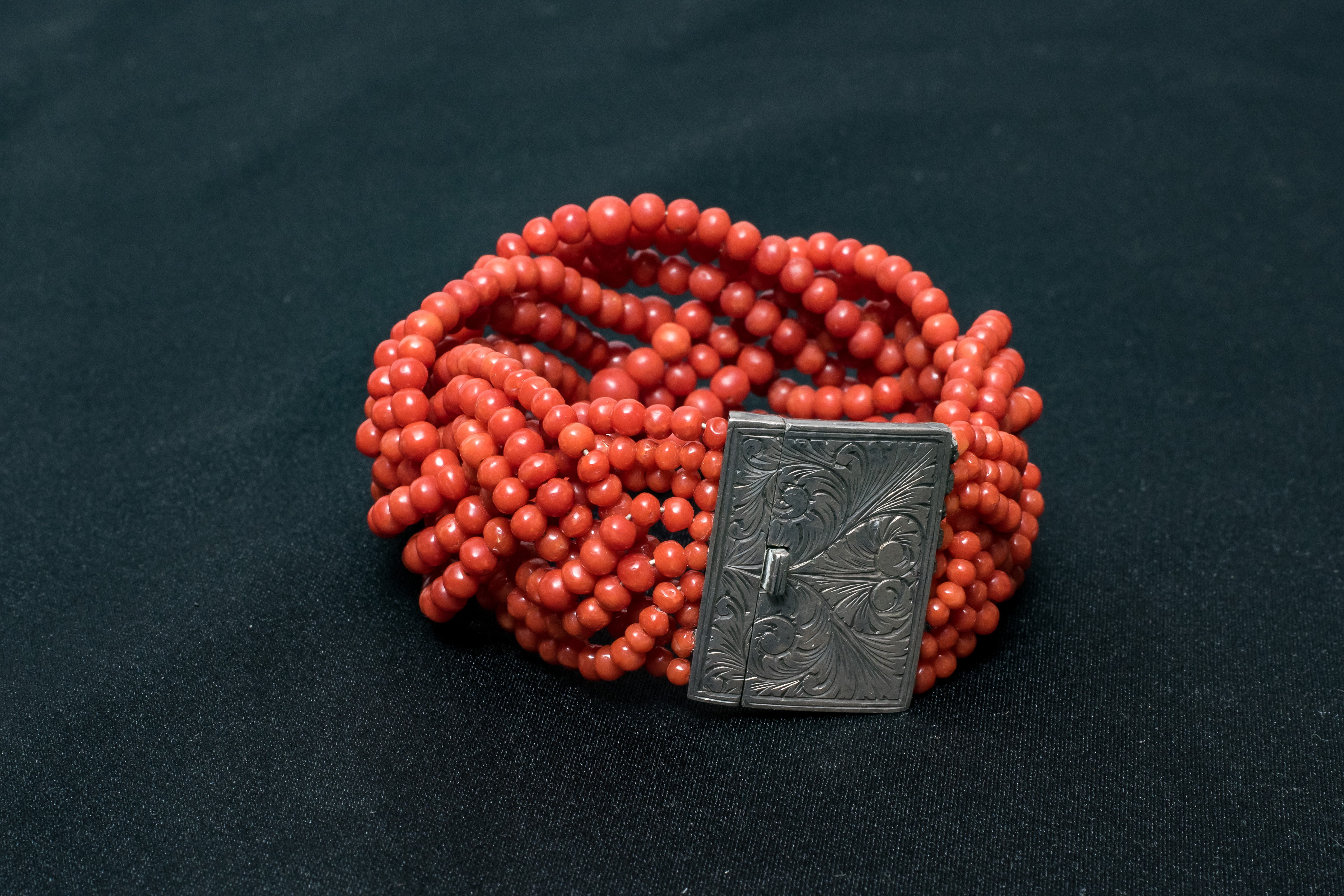 Natural Coral Bracelet with Sterling Clasp and Oxblood Coral Ring