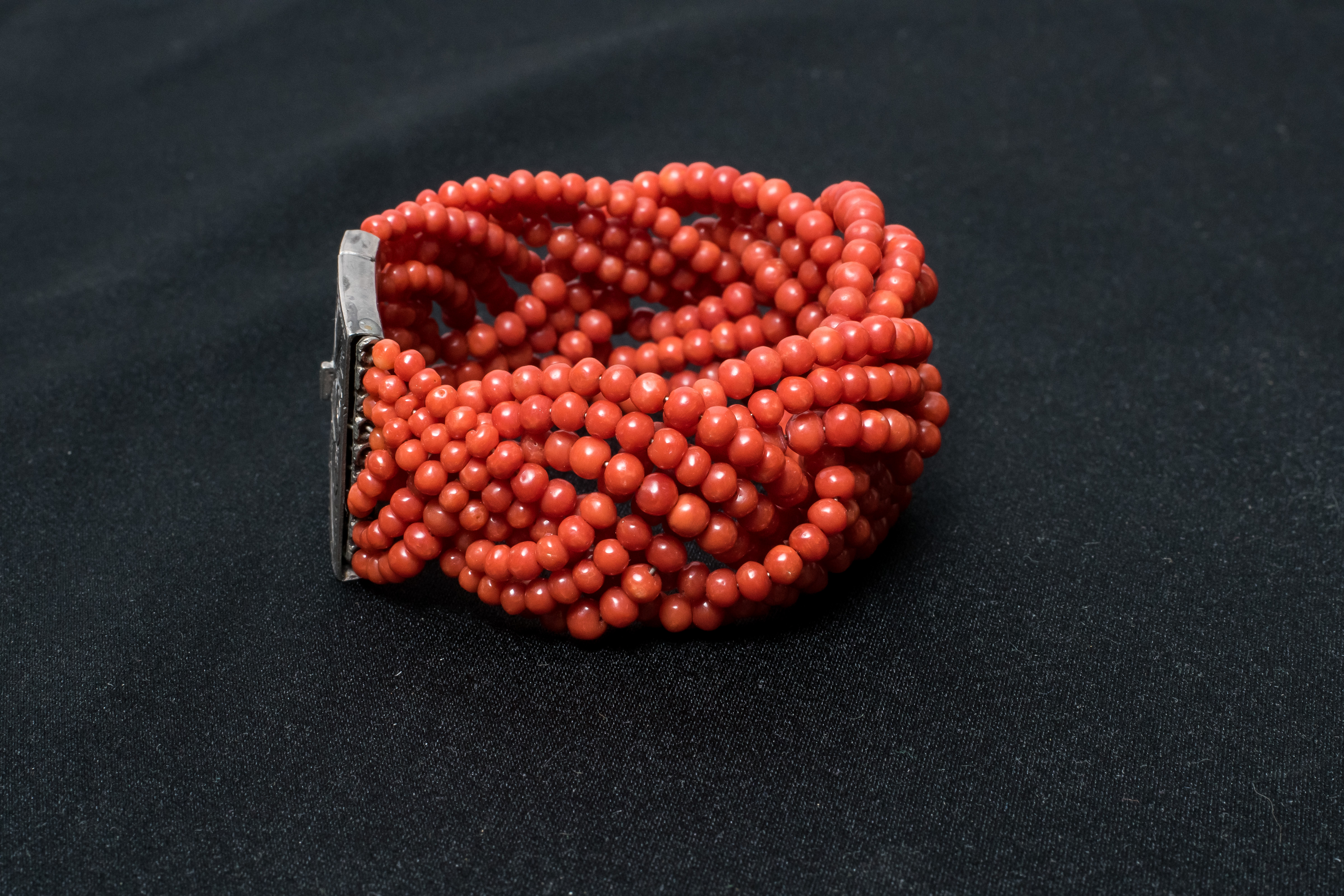 Natural Coral Bracelet with Sterling Clasp and Oxblood Coral Ring