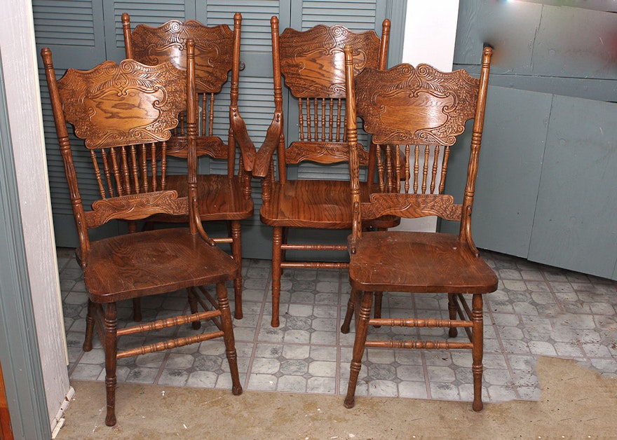 Four Oak Spindle Back Dining Chairs