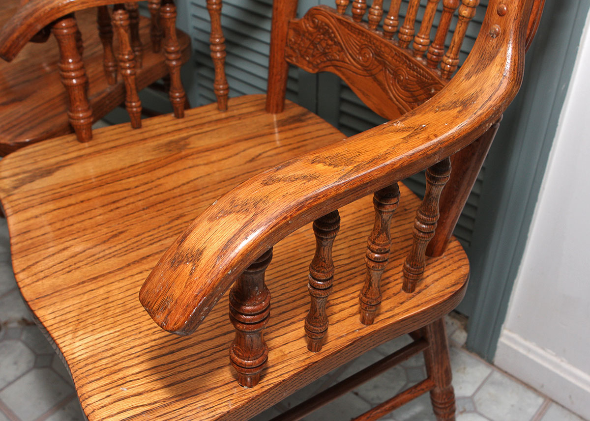 Four Oak Spindle Back Dining Chairs