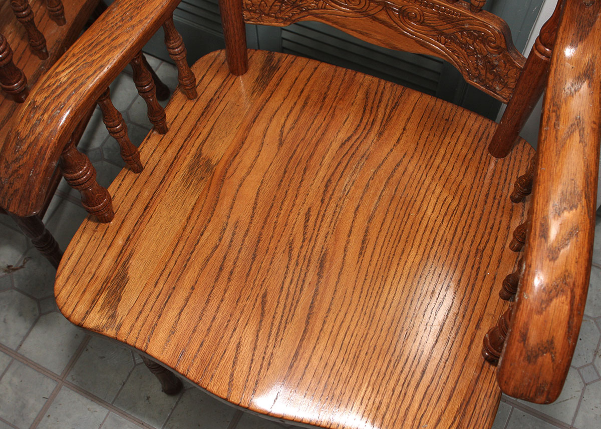 Four Oak Spindle Back Dining Chairs