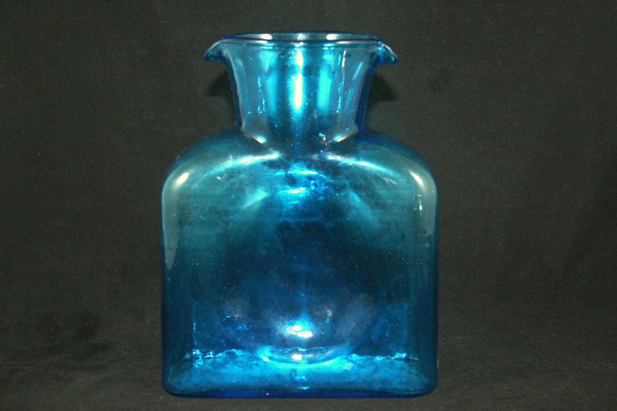 Vintage Blenko Azure Blue Water Jug and Glass Tray