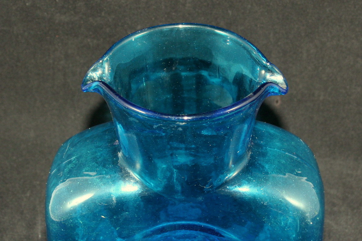 Vintage Blenko Azure Blue Water Jug and Glass Tray