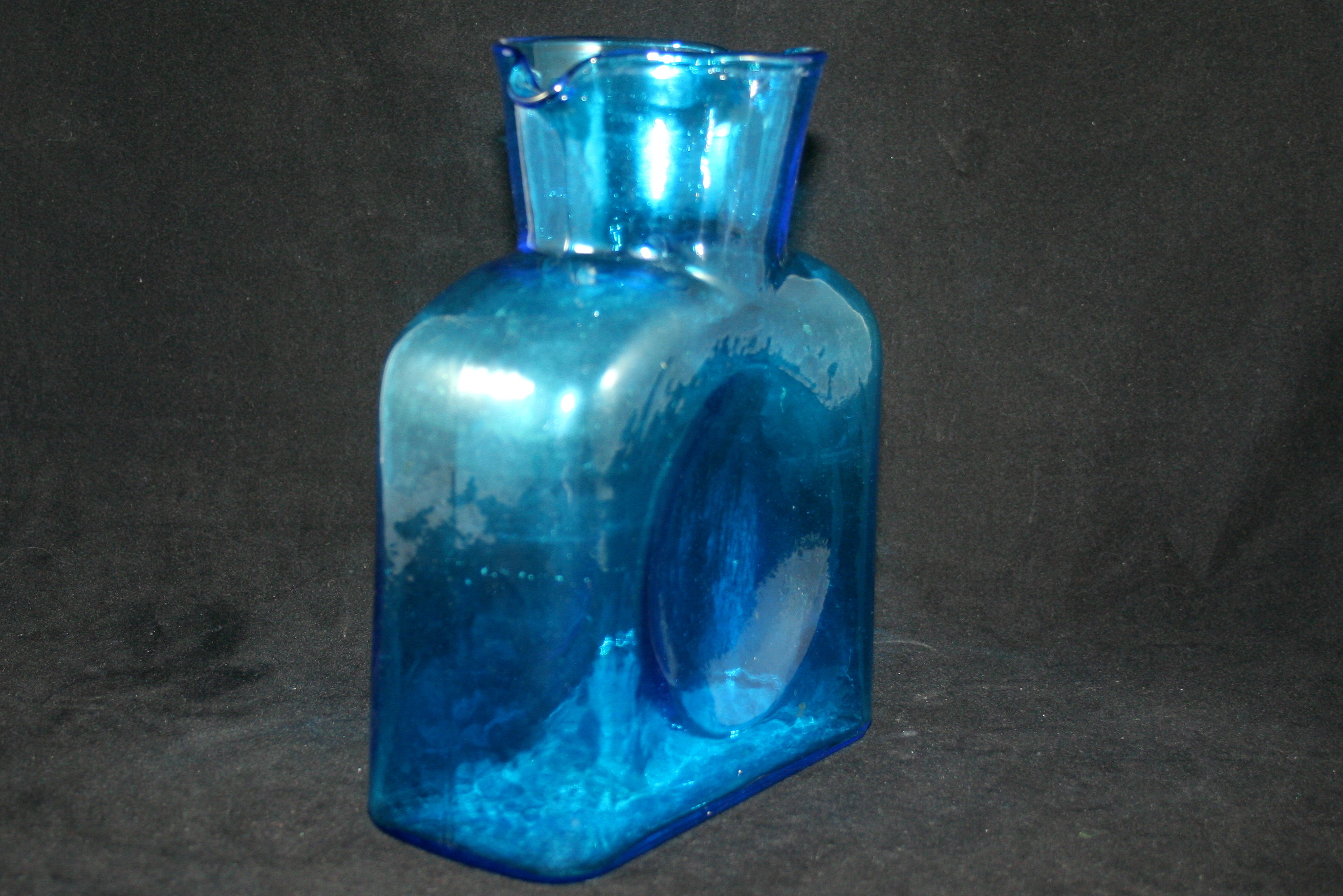 Vintage Blenko Azure Blue Water Jug and Glass Tray