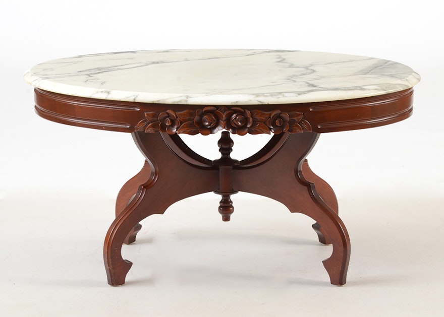 Victorian Style Marble-Top Coffee Table