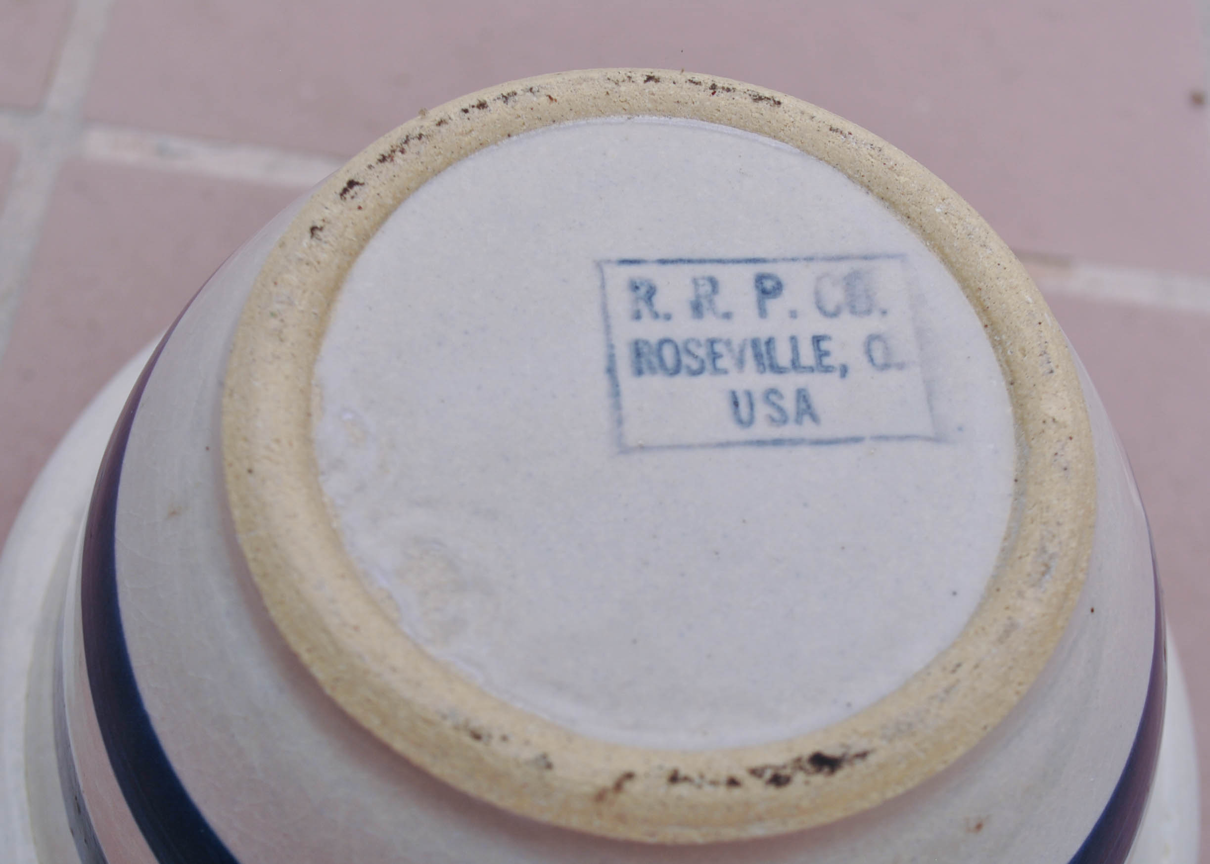 Three Blue Striped Vintage Roseville Crocks