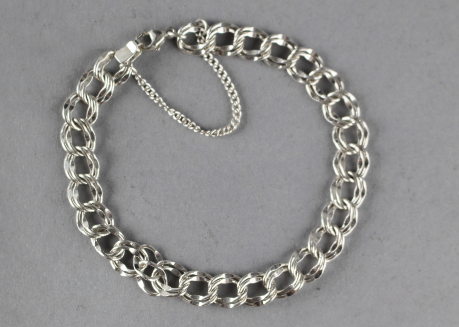 Sterling Silver Double Curb Chain 7" Bracelet