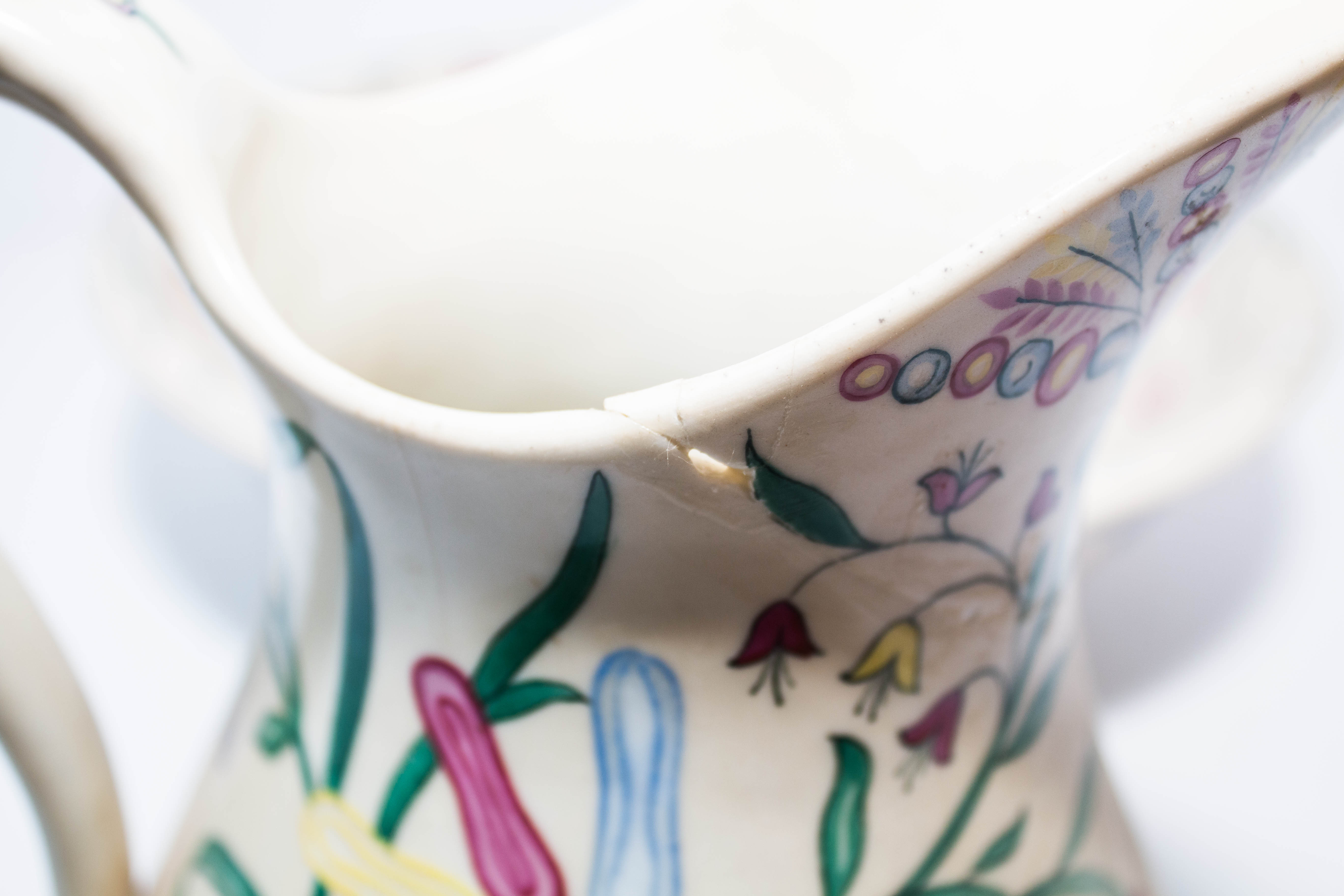 Ceramic Floral PItcher and Bowl