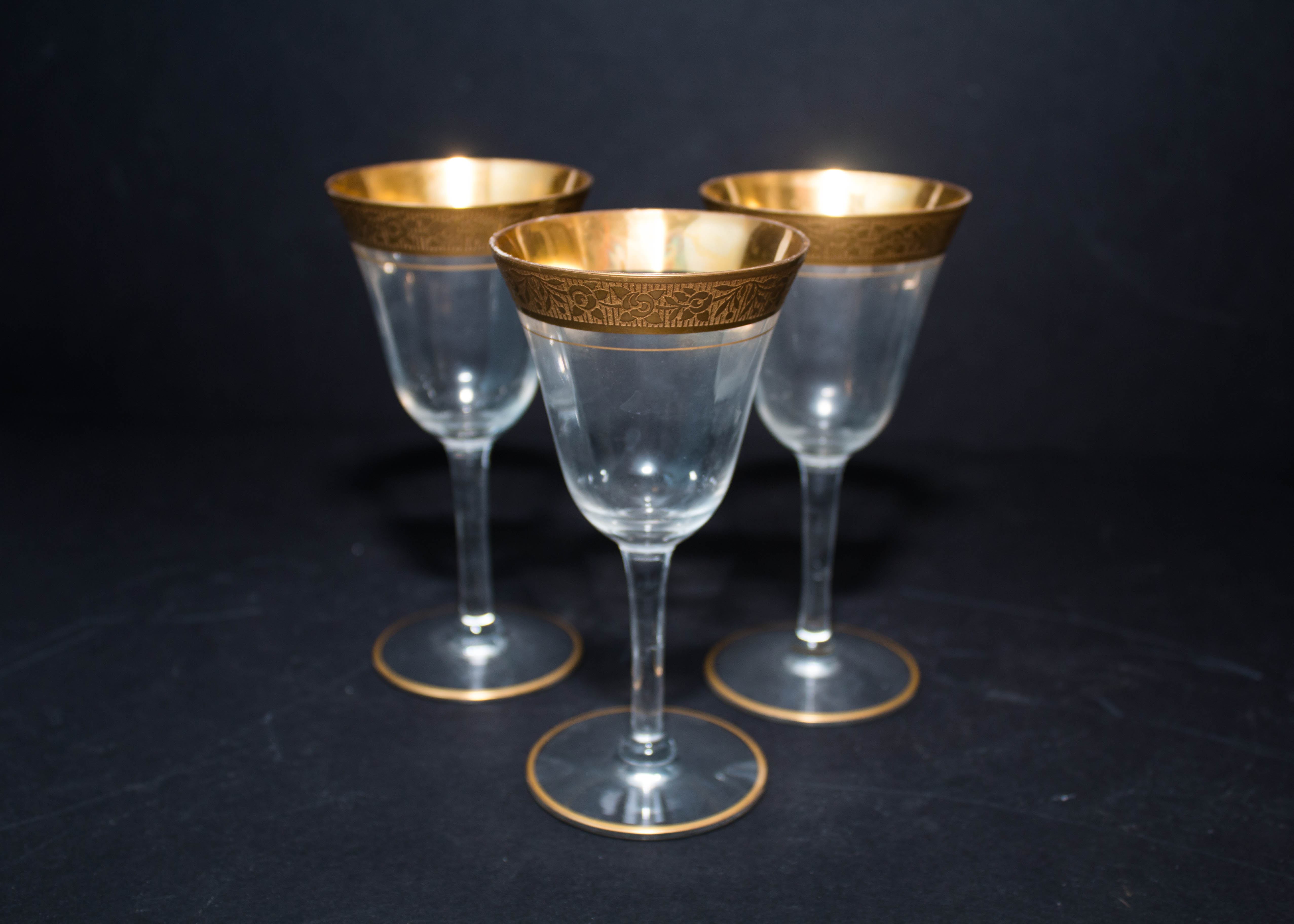 Trio of 24K Gold Rimmed Brandy Glasses