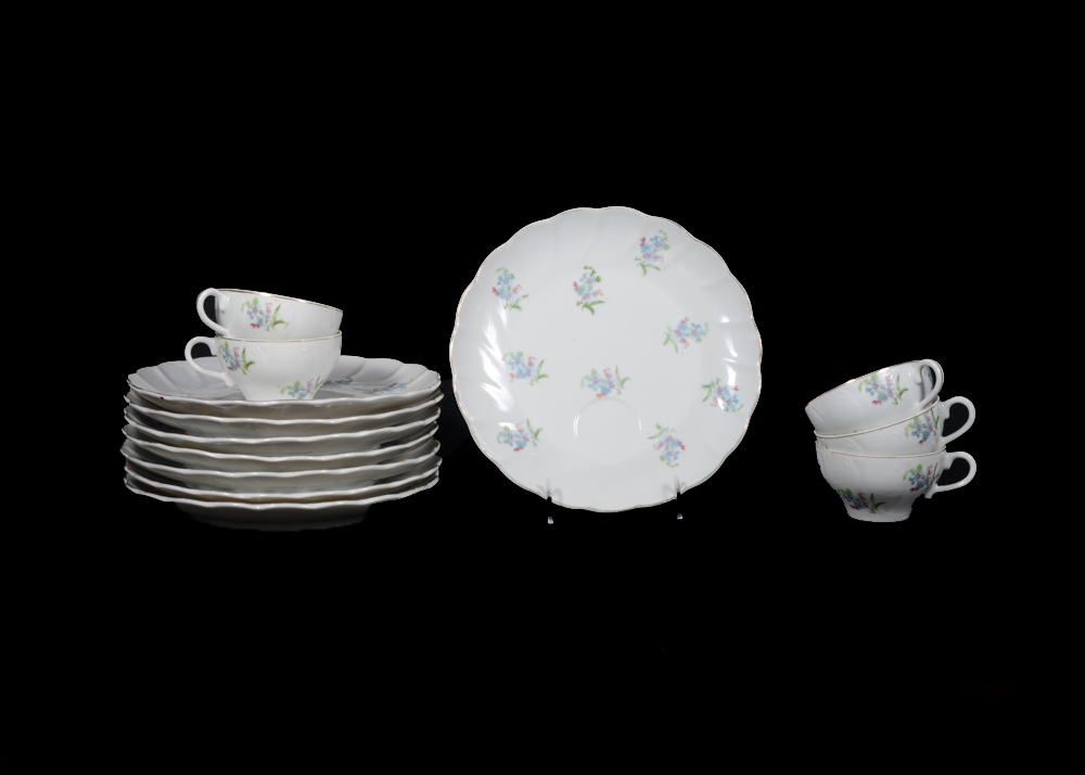 Five Vintage Porcelain Forget Me Not Tea Snack Sets