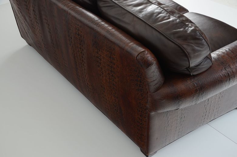 Hancock & Moore Alligator Embossed Leather Sofa