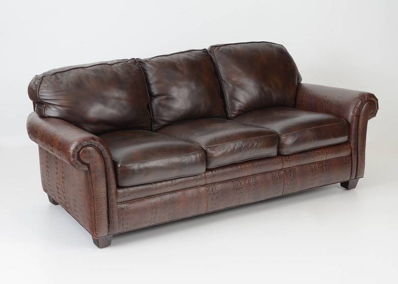 Hancock & Moore Alligator Embossed Leather Sofa