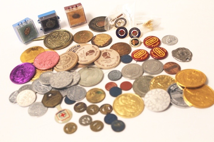 Vintage and Antique, Tokens, Pins, and Coins