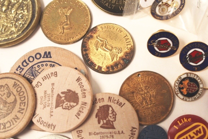 Vintage and Antique, Tokens, Pins, and Coins