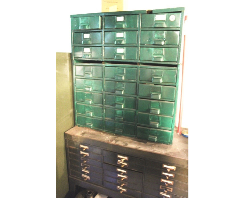 Antique Metal Shop Drawers