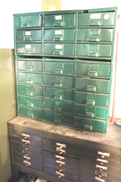 Antique Metal Shop Drawers