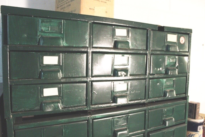 Antique Metal Shop Drawers