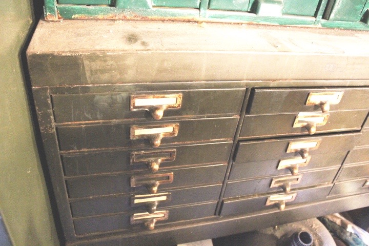 Antique Metal Shop Drawers