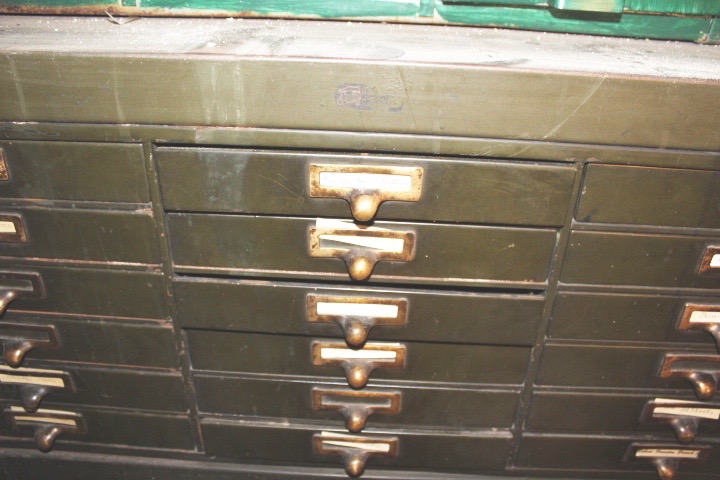 Antique Metal Shop Drawers