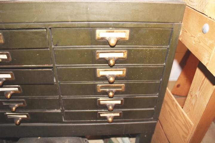 Antique Metal Shop Drawers